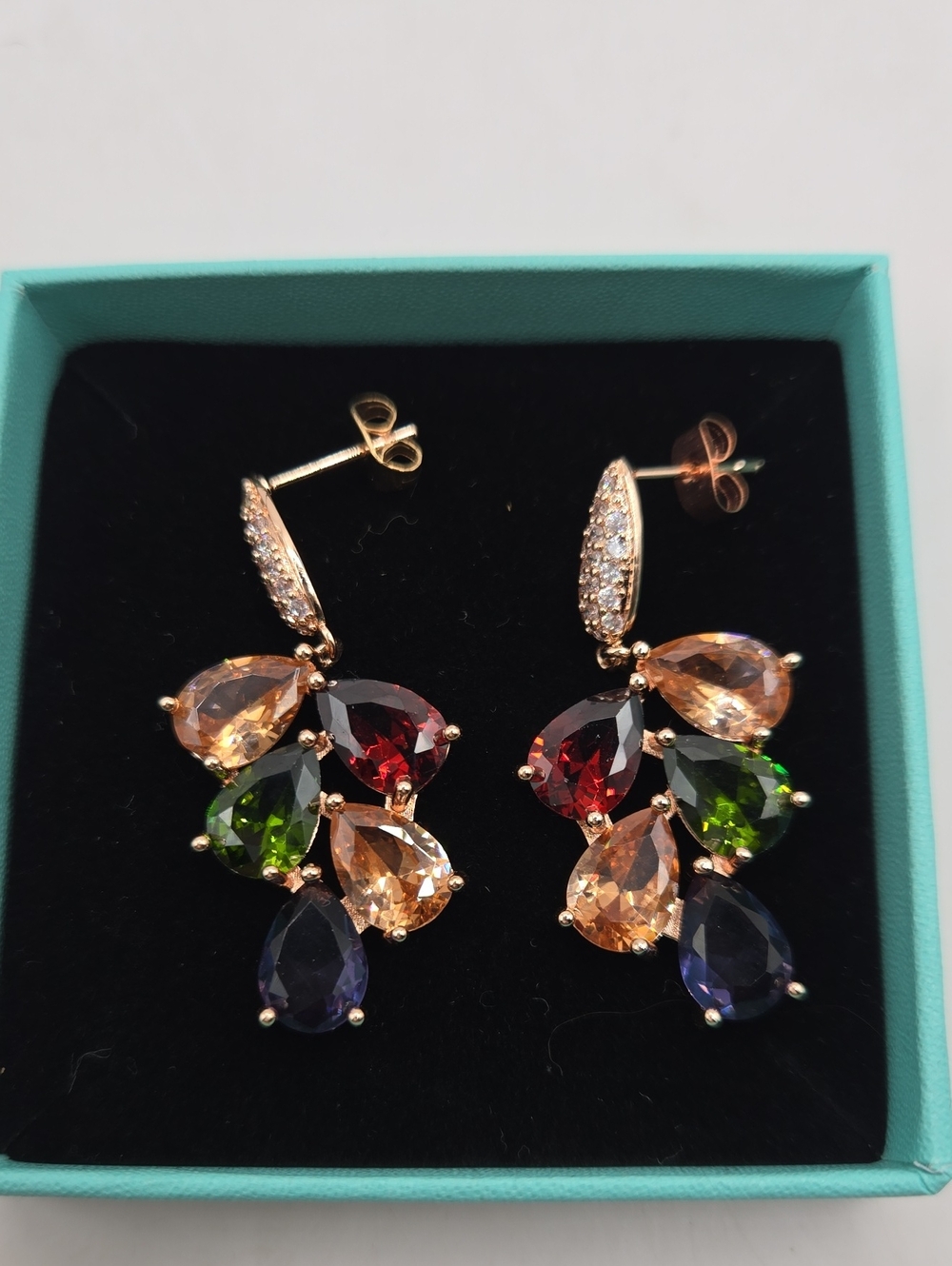 NWOT Multicolor Teardrop Cluster Drop Earrings - Gold Tone